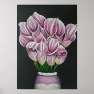 A4 Prachtige roze bloemen acrylverfafdruk Poster