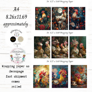 A4 Rooster Collectie Inpakpapier Decoupage Vel
