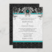 A6 Invitation au mariage d'un monogramme noir turq (Devant / Derrière)