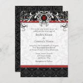 A6 Invitations au Monogramme de mariage rouge et n (Devant / Derrière)