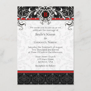 A6 Invitations au Monogramme de mariage rouge et n