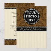 A7 Bruin & Cream Striped Photo Wedding Invitations Kaart (Voorkant / Achterkant)
