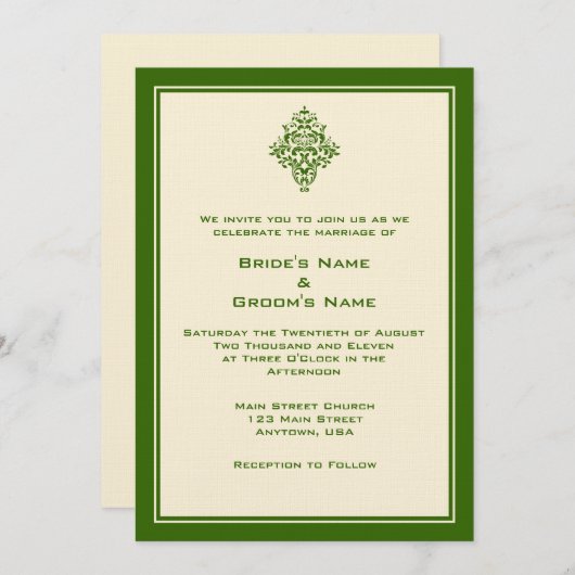 A7 Cream & Forest Green Invitations de mariage sim (Devant / Derrière)