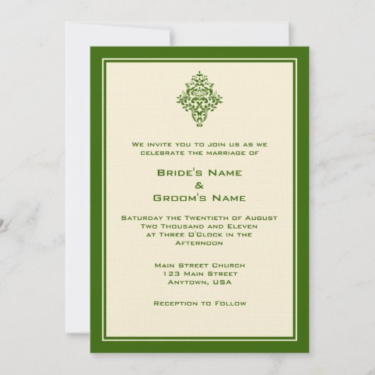 A7 Cream & Forest Green Invitations de mariage sim (Devant)
