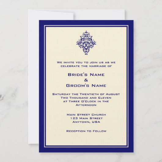 A7 Cream & Royal Blue Wedding Invitations (Devant)