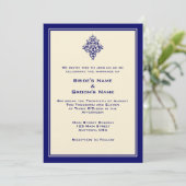 A7 Cream & Royal Blue Wedding Invitations (Debout devant)