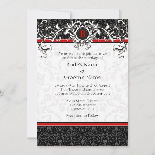 A7 Invitations de mariage pour monogrammes rouges (Devant)