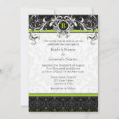 A7 Lime Green Black Damask Monogramme Invitation a (Devant)