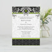 A7 Lime Green Black Damask Monogramme Invitation a (Debout devant)