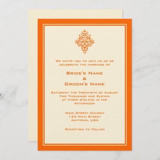 A7 Orange & Cream Invitations de mariage simples (Devant / Derrière)