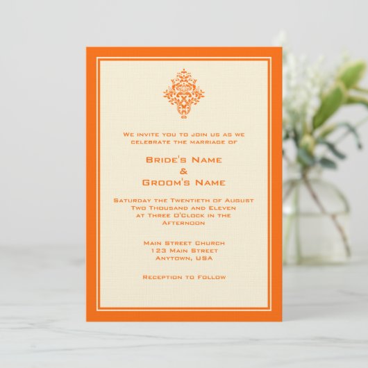 A7 Orange & Cream Invitations de mariage simples (Debout devant)