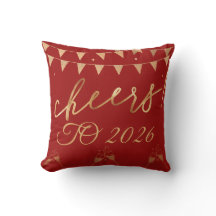 À 2026 Coussin décoratif – Rouge & Or Nouvel An