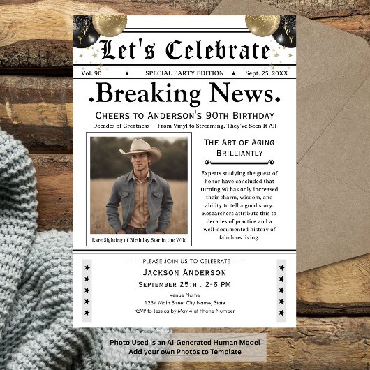 À 90 ans, félicitations ! Invitation anniversaire