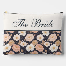 Fleurs Élégantes sur Pochette de Maquillage Bleu M