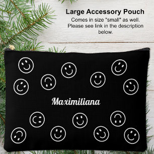 À Accessoires Joyeux Visages blancs sur noir - LARGE Pochette d'