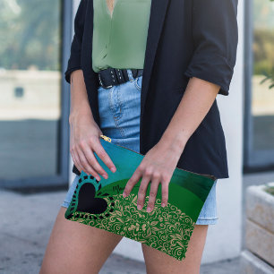 À Accessoires Pochette Accessoire Florale Chic Aqua Bleu Vert