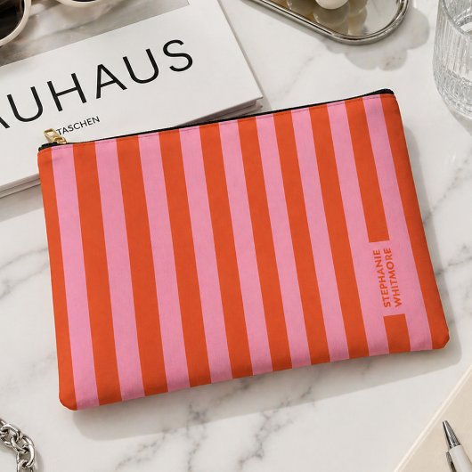 À Accessoires Pochette Accessoire | Rayure Audacieuse Corail Ros
