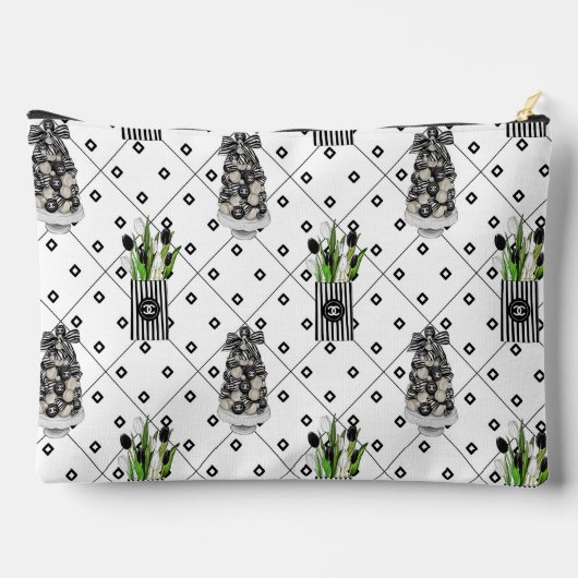 À Accessoires Pochette de Maquillage Florale et Graphique Noir e (Verso)
