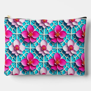 À Accessoires Pochette Fleurs Roses Géométrique Bleue Trousse de