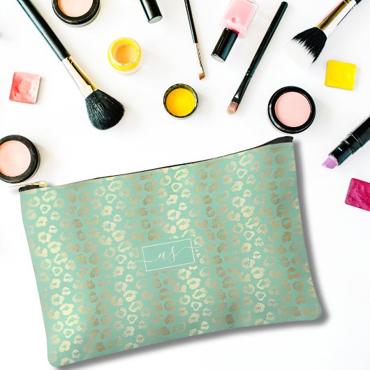 À Accessoires Pochette Monogramme Imprimée Léopard Vert Menthe F