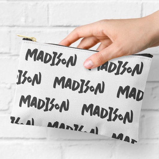 À Accessoires Pochette zippée avec impression de nom en noir et