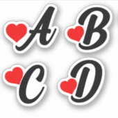 A B C D Letters met harten Sticker (Voorkant)