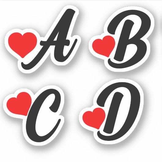 A B C D Letters met harten Sticker (Voorkant)