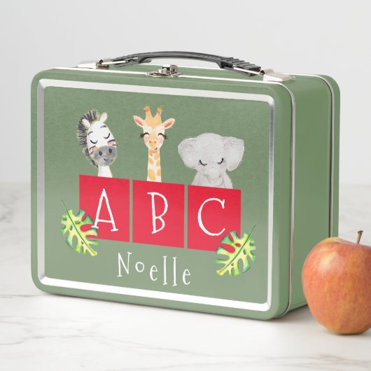 A, B, C Zoo Animaux Métal Lunchbox (En situation)
