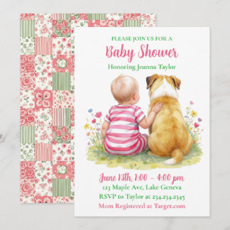 A Baby and Her Dog | Girl's Pink Baby Shower Kaart
