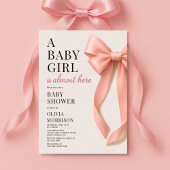 A Baby Girl is Almost Here Pink Bow Baby Shower Kaart