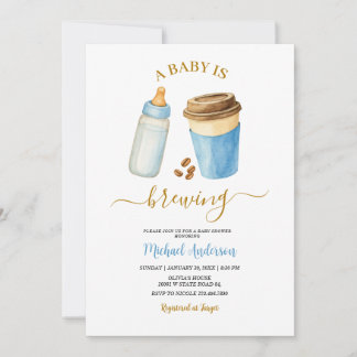 A Baby Is Brewing Coffee Blue Boy Baby Shower Kaart