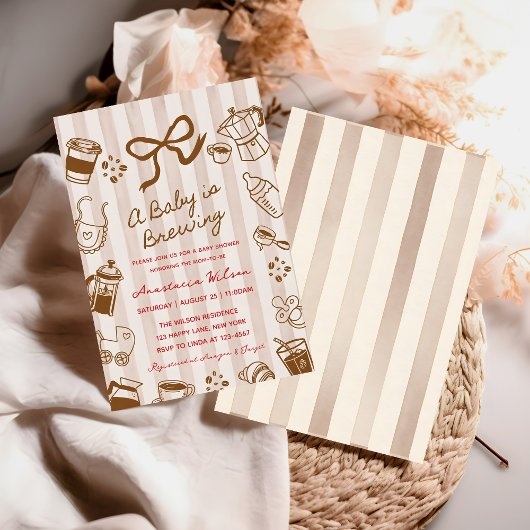 A Baby is Brewing Coffee bow hand drawn Shower Kaart