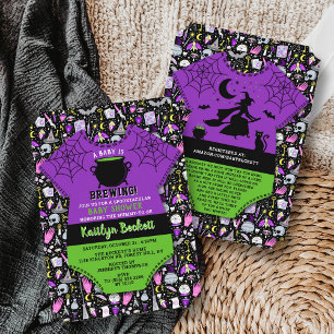 "A Baby is Brewing" modern halloween Baby shower Kaart