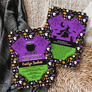 "A Baby is Brewing" modern halloween Baby shower Kaart