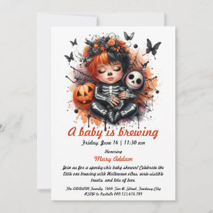 A Baby is Brewing, Orange Halloween Baby Shower Kaart