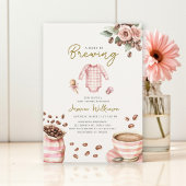 a babys brewing pink baby shower kaart
