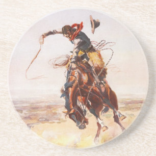 A Bad Hoss door Charles Marion Russell in 1904 Zandsteen Onderzetter