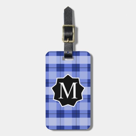 À Bagage Bleu Plaid BBL Étiquette Monogramme (Devant Vertical)