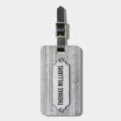 À Bagage bois patiné gris avec étiquette biseautée (Devant Vertical)