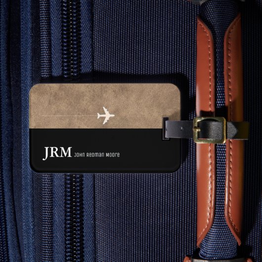 À Bagage Élégant Simple Étiquette Avion Noir Marron (Insitu Rectoal 4)
