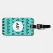 À Bagage Élégante étiquette de bagages Monogramme Turquoise (Devant horizontal)
