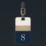 À Bagage Étiquette de la marine moderne Monogram Blue Gold<br><div class="desc">Moderne et chic, cette bagagerie présente des rayures bleu marine et or classiques et un monogramme personnalisable. Ajoutez votre nom et votre adresse à l'arrière pour obtenir une étiquette de bagage vraiment personnalisée.</div>
