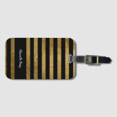 À Bagage étiquette de sac noir avec son nom et faux rayures (Devant Horizontal)