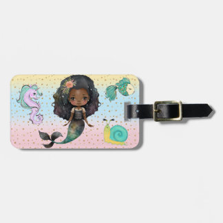 À Bagage étiquette de valise de sirène de fille africaine a