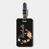 À Bagage Étiquette faite sur commande florale orange et (Devant Vertical)