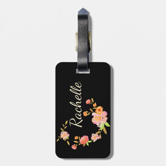 À Bagage Étiquette faite sur commande florale orange et (Dos Vertical)