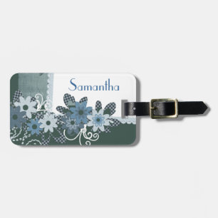 À Bagage Étiquette fleurie assez bleue personnalisée avec