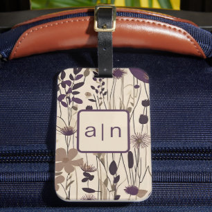 À Bagage Étiquette Monogramme Fleur sauvage violet moderne