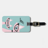 À Bagage Étiquette Monogramme Retro Pink Chat (Devant horizontal)