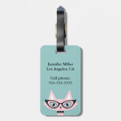 À Bagage Étiquette Monogramme Retro Pink Chat (Dos Vertical)